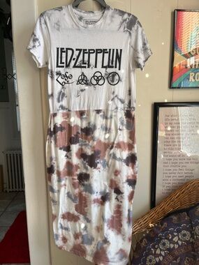 Led Zeppelin Tie-Dye Dress - White, Brown, Gray